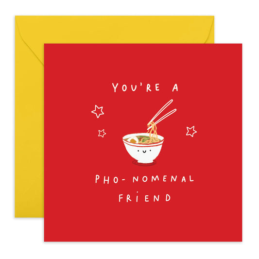 Friend Card - Birthday Card For Best Friend Woman Man - You're A PHO-nomenal Friend - Cute Funny Food Puns - Funny Friendship Gifts For Bff Bestie Coworker - Comes With Fun Stickers By Central 23