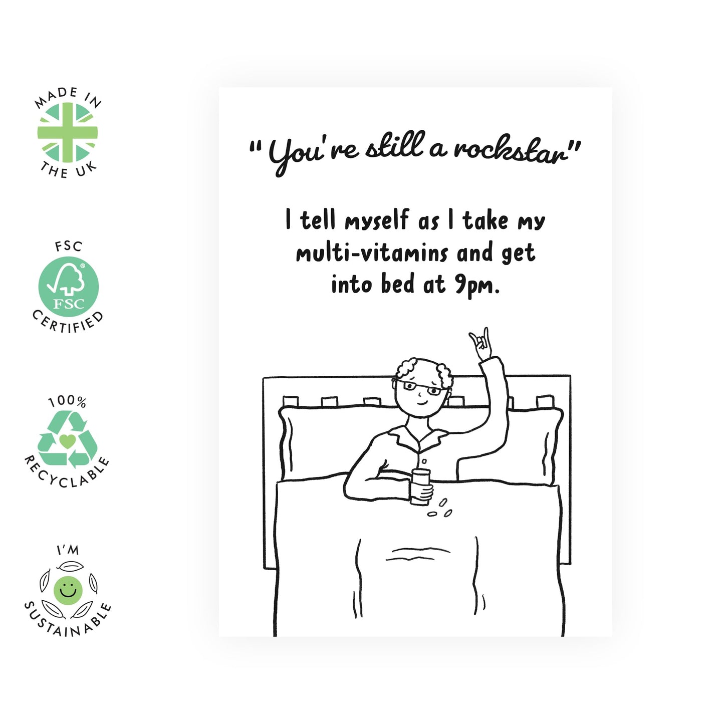 Happy Birthday Card for Oldies - 'Still A Rockstar' - Gifts for Best Friends, Mate, Dad, Uncle, Colleagues, Co-workers, Cousin, Brother - Early In Bed - Comes with Fun Stickers