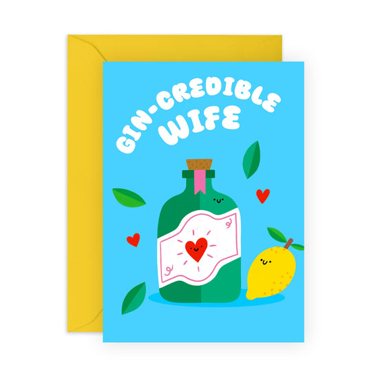 Anniversary Card For Wife - Gin-Credible-Wife - Valentines Card - Wedding Anniversary Card For Mum - Gift From Husband - Comes With Stickers - By Central 23