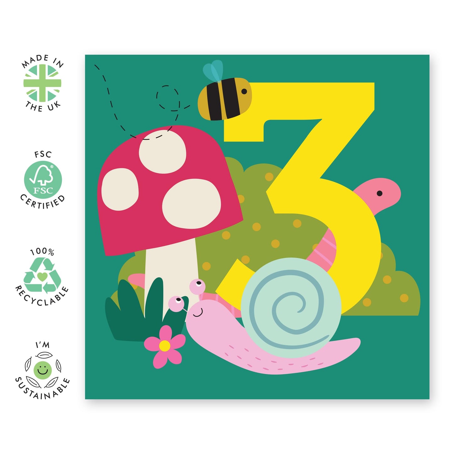 Third Birthday Card For Kids - Childrens Snail Age 3 - Birthday Card Toddler - Boys Girls Birthday Cards 3rd Bday - Gifts For Him Son Daughter Nephew Grandson - Comes With Stickers By Central 23