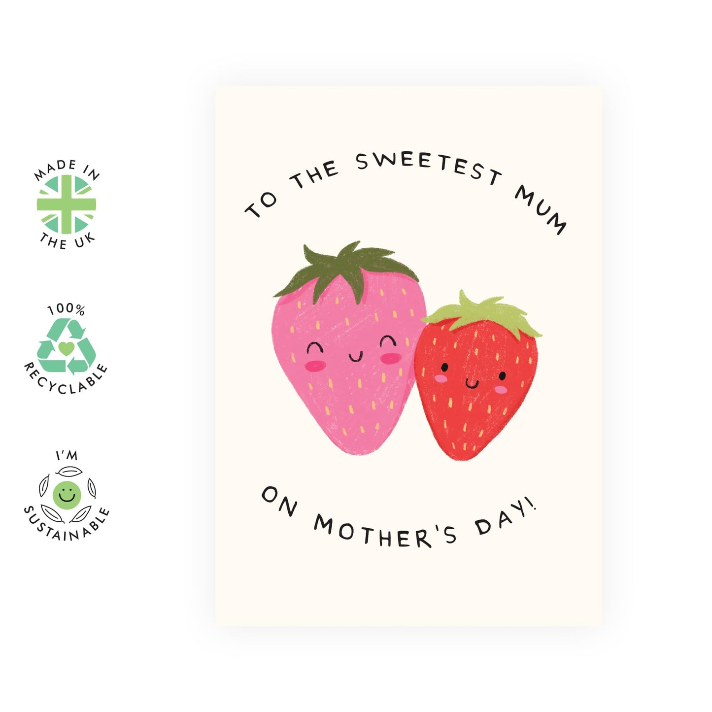 Cute Mother’s Day Card – Sweet Strawberry Design for Mum, Mummy, Mama, Ma, Mam, Wife, Grandma, Nan, In Law, Sister, Her, Women from Son, Daughter, Husband, Family - Comes with Stickers