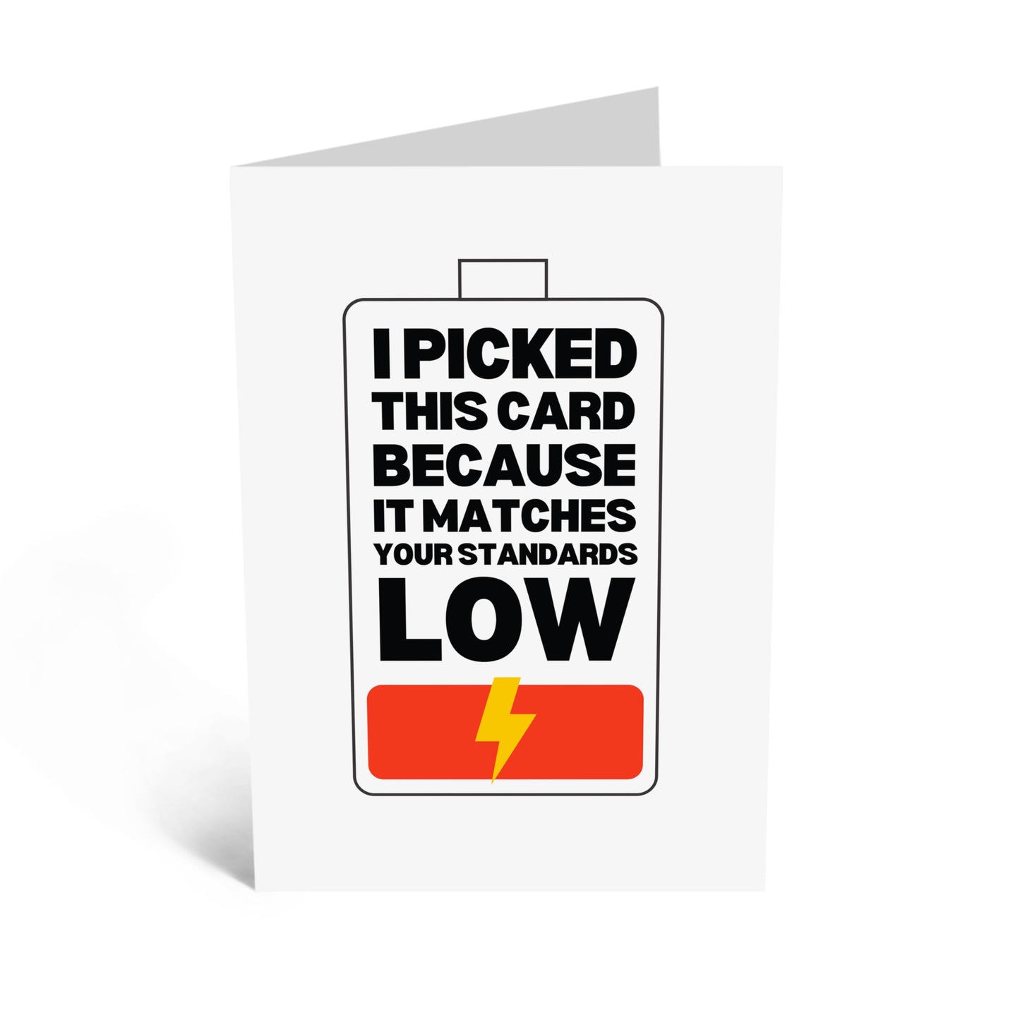 Funny Greeting Card - 'LOW STANDARDS!' - Perfect for Adding a Touch of Humor and Realism to Any Occasion - Ideal for Friends and Family Who Appreciate a Laugh - Comes With Stickers By Central 23