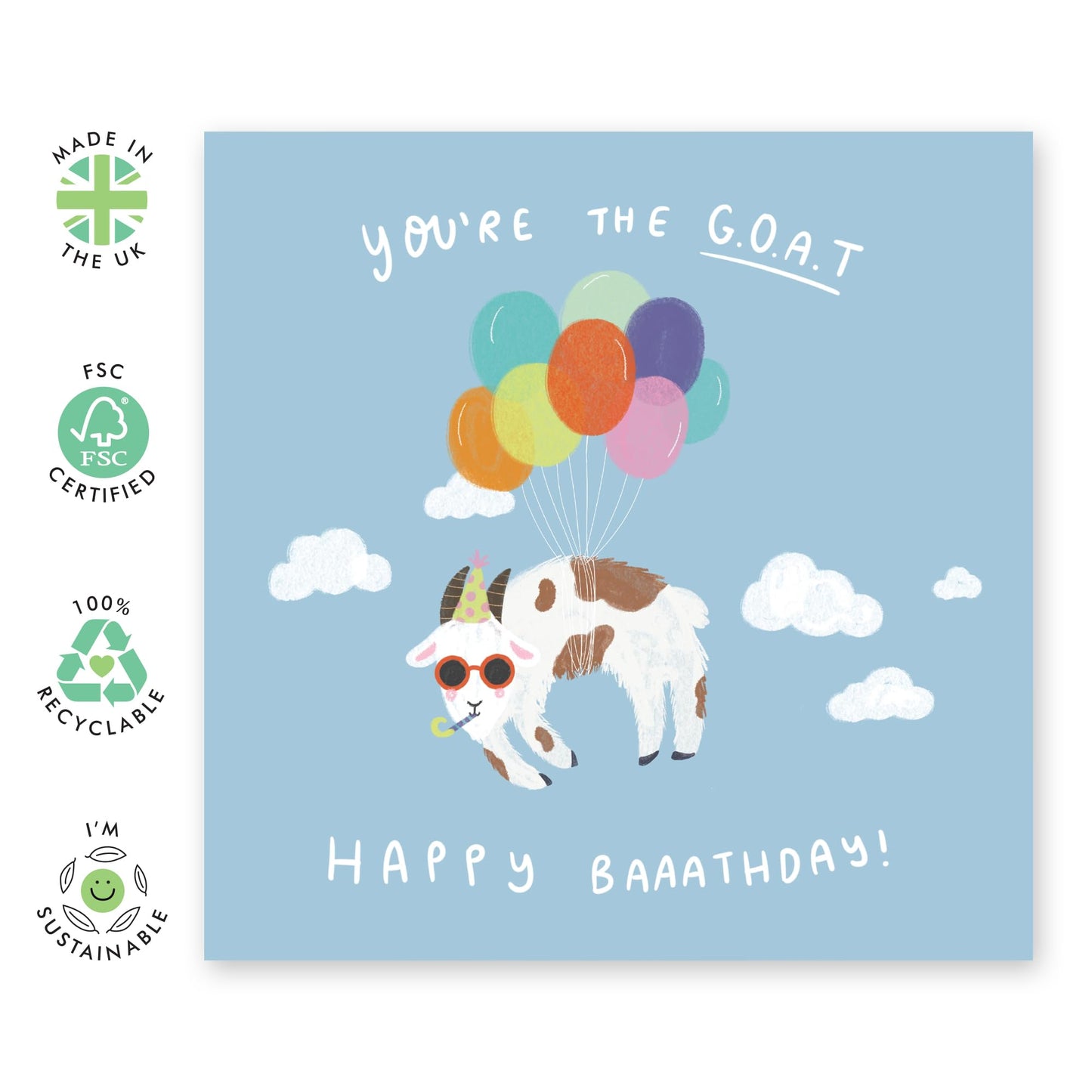 Hilarious Animal Birthday Card - 'You're The Goat HB' -Gifts for Friends, Bruv, Mates, Colleagues, Co-workers, Him, Her, Partner, Brother, Sister - Baaa - Comes with Fun Stickers