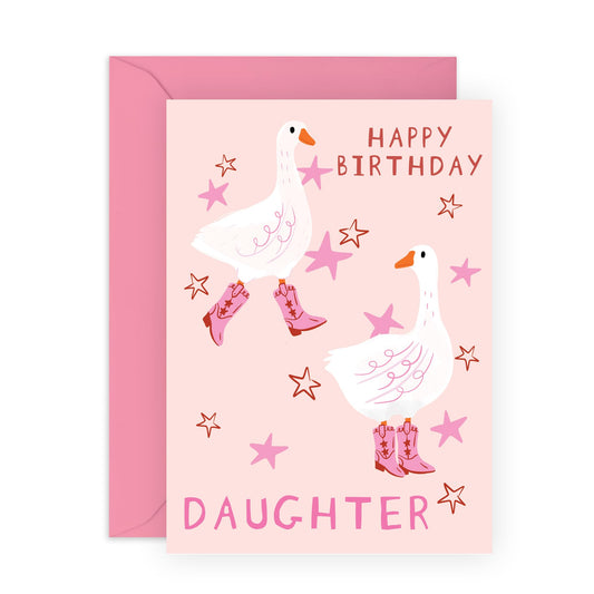 Daughter's Birthday Card - 'Geese Birthday Daughter' - Gifts for Daughter, Kids, Children, Child, Her, Family - Geese in Boots - Comes with Fun Stickers