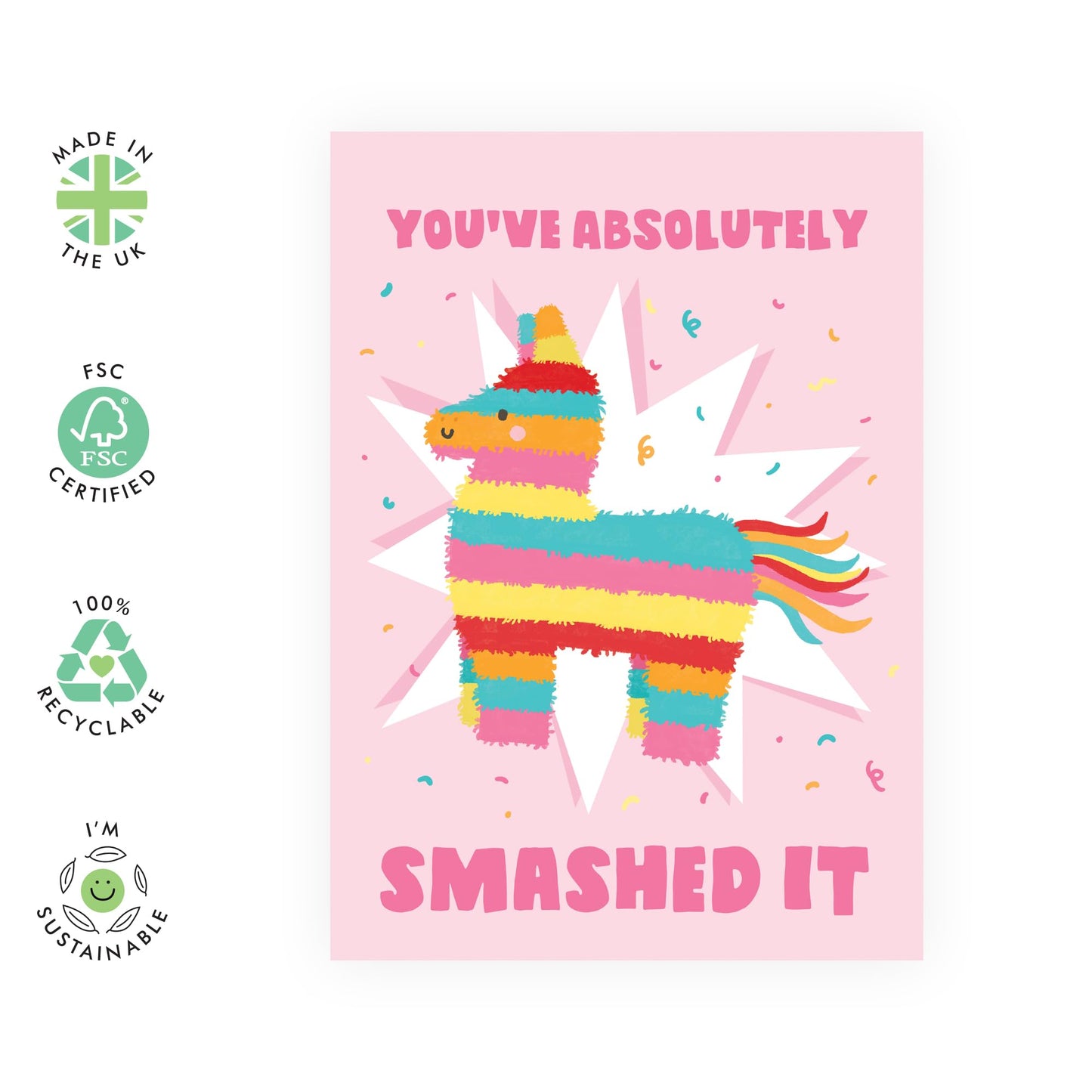 Congratulations Cards - Pinata Well Done You Smashed It - Good Job Well Done - Funny Greeting Cards For Men Women - New Mum Graduation Passing The Test - Comes With Fun Stickers - By Central 23