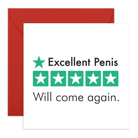 Naughty Birthday Card For Him - Excellent P*nis - Cheeky Anniversary Card For Husband - Funny Greeting Cards For Boyfriend Partner Fiance - Valentines Day Card - Comes With Stickers - By Central 23