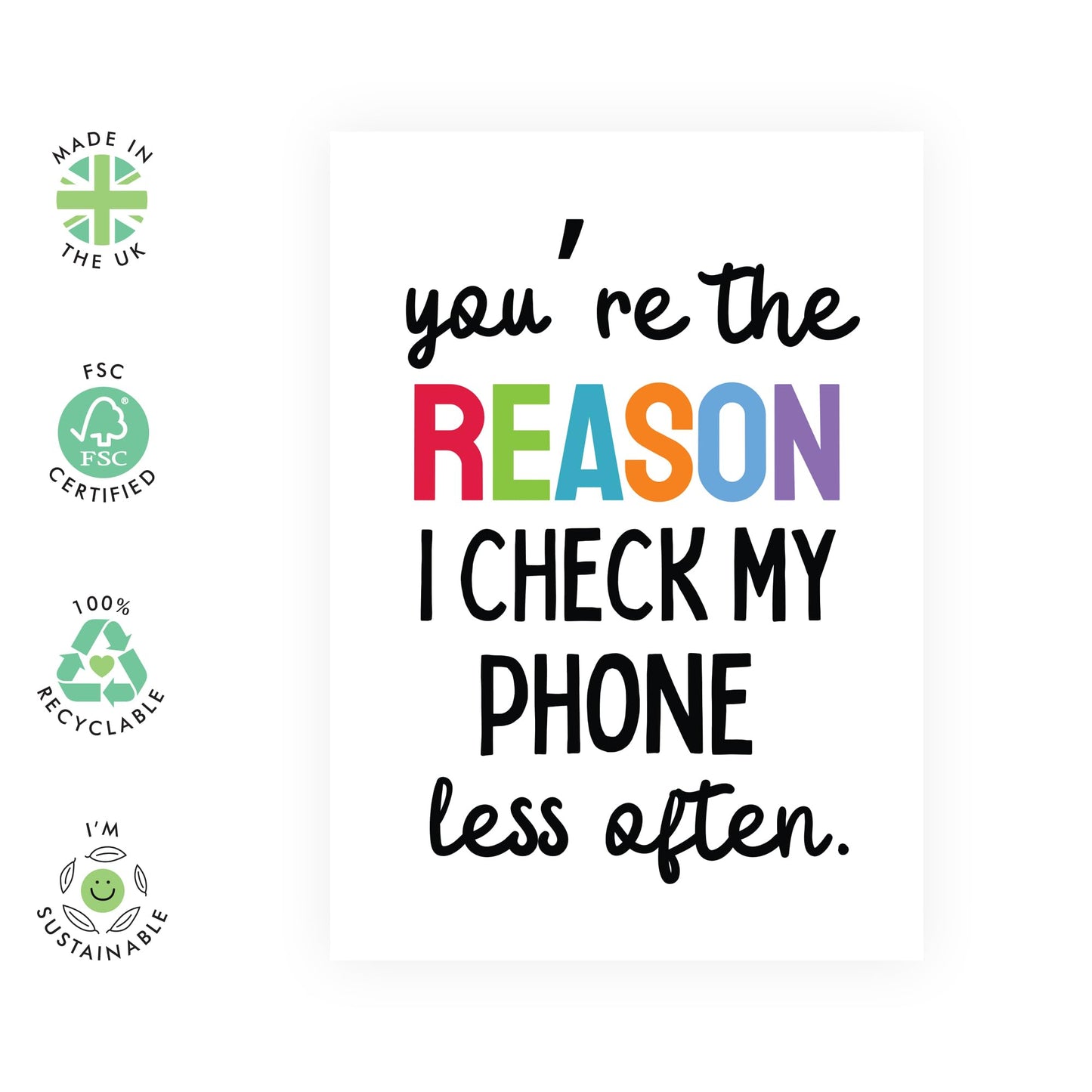 Humorous Greeting Card - 'CHECK MY PHONE LESS!' - Perfect for Encouraging a Digital Detox with a Fun Twist - Ideal for Lovers Who Could Use a Reminder to Unplug - Comes With Stickers By Central 23