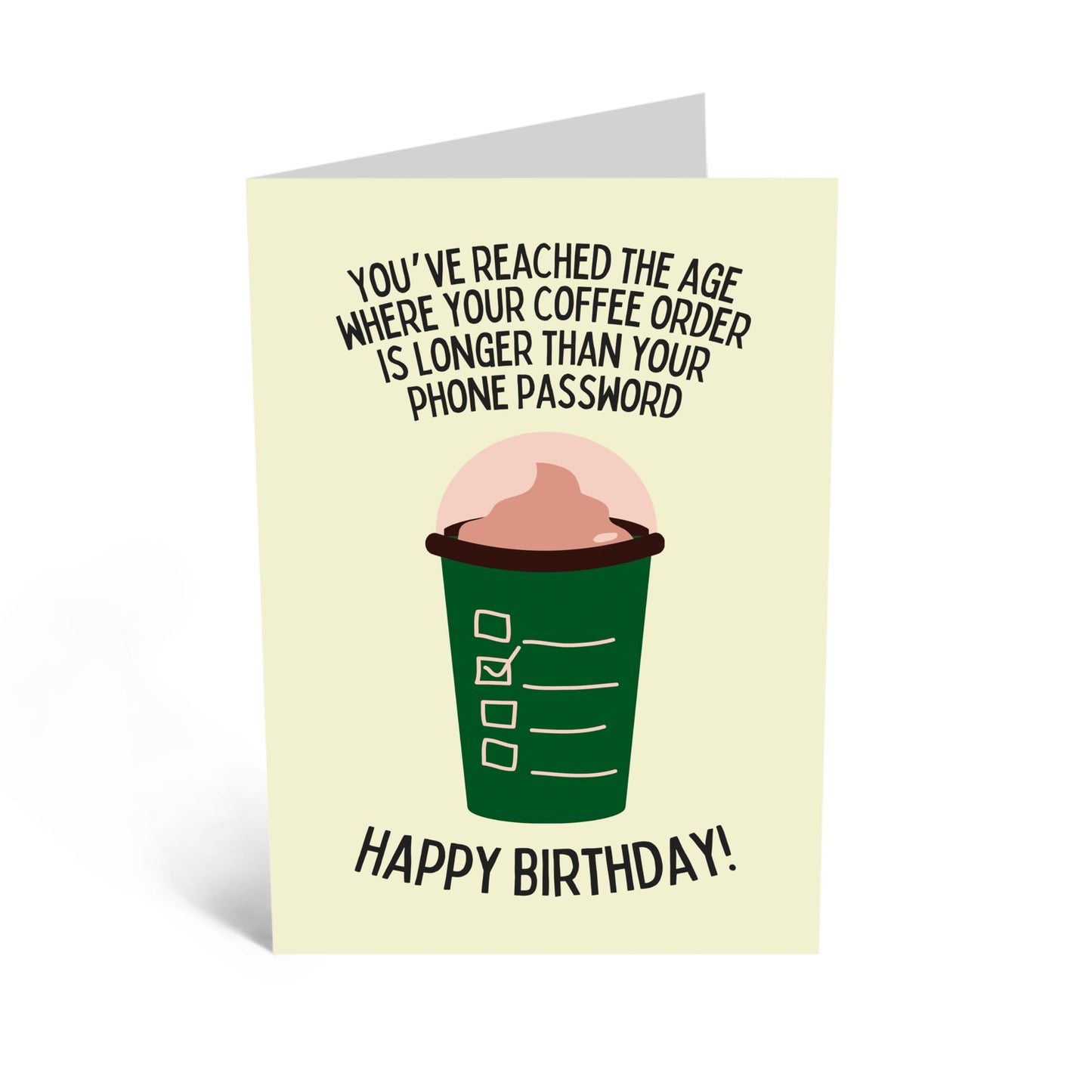 Funny Birthday Card - 'COFFEE ORDER LONGER THAN PASSWORD' - Add some Humor to Their Special Day with This Playful Message - Perfect for Coffee Lovers - Includes Envelope and Stickers by Central 23