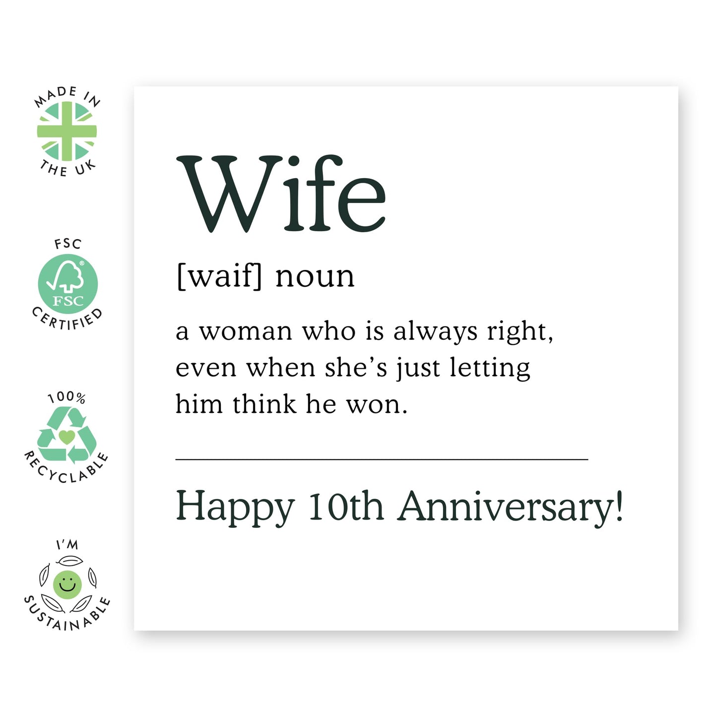 10th Wedding Anniversary Card For Wife Partner - Happy Anniversary Card For Her - Happy Tenth Year Anniversary - I Love You Gifts For Women - Comes With Stickers By Central 23