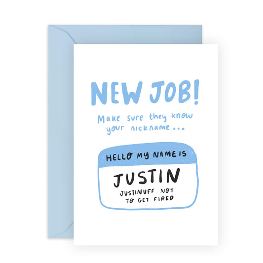 New Job Congratulations Card - 'Justin New Job' - Gifts for Friends, Coworker, Bestie, BFF, Bruv, Mates, Lad, Bro, Officemate - Just to keep position - Comes with Fun Stickers