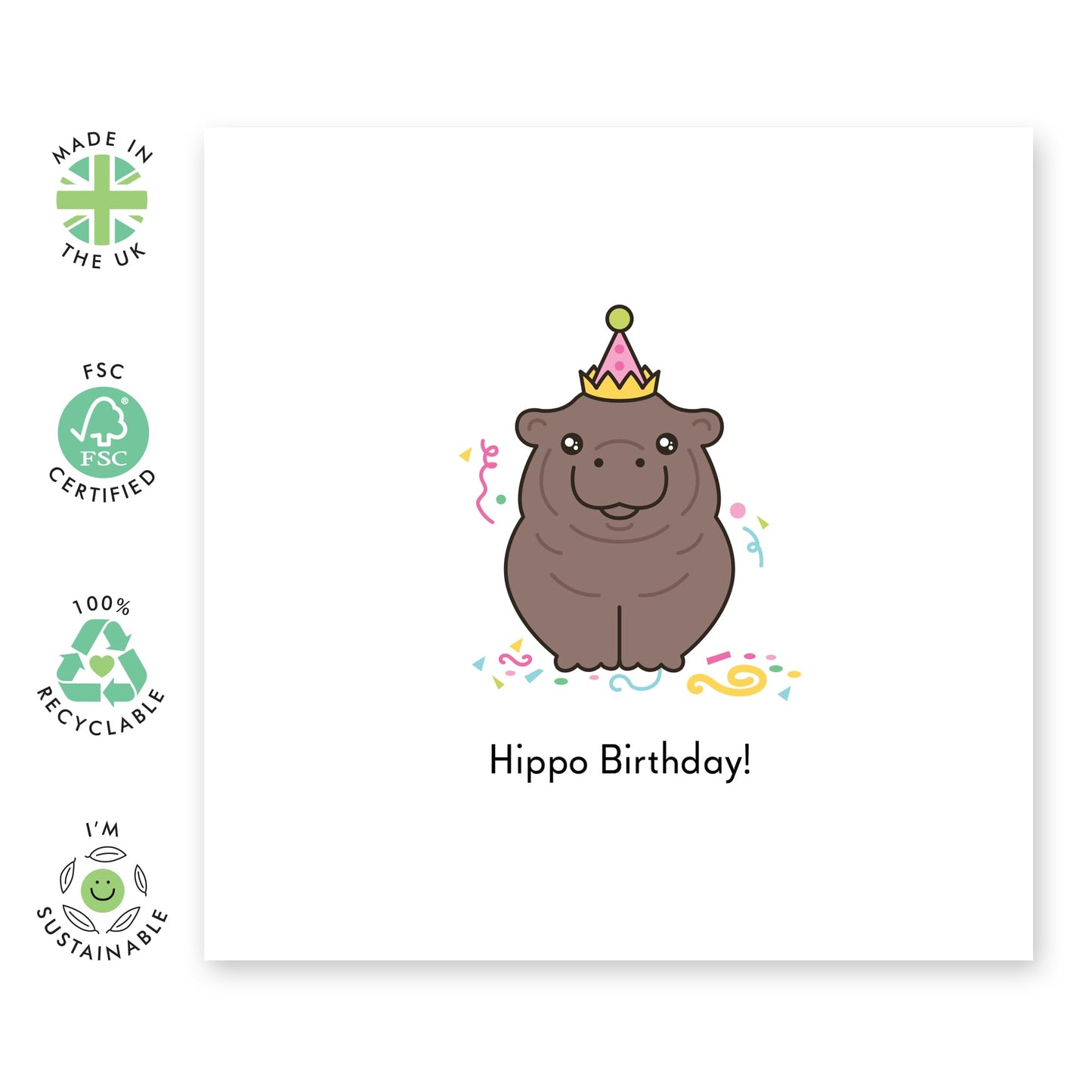 Adorable Birthday Card For Her - 'Hippo Birthday' - Gifts for Friends, Girls, Niece, Daughter, Sister, Colleagues - Confetti - Comes with Fun Stickers