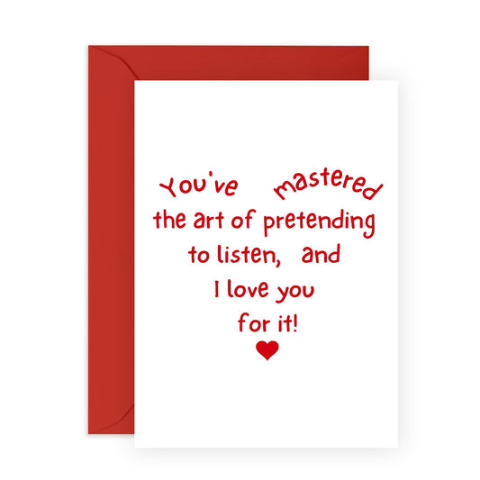 Husband Anniversary Cards - The Art Of Pretending To Listen - Funny Birthday Cards For Boyfriend - For Partner Fiance Couple - Valentines Day Presents For Him - Comes With Stickers - By Central 23