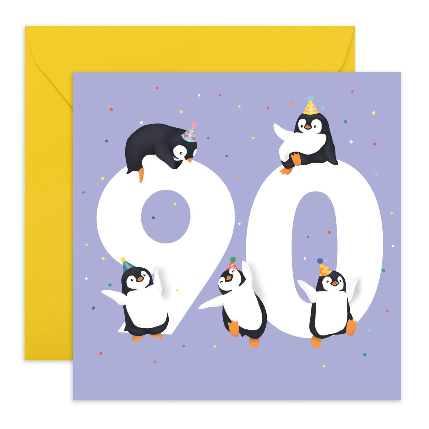 90th Birthday Cards Men Women - Penguin Age 90 - Wife Husband Birthday Greeting Card - Animal Birthday Card - Ninetieth Birthday Cards For Grandparents - Comes With Fun Stickers - By Central 23