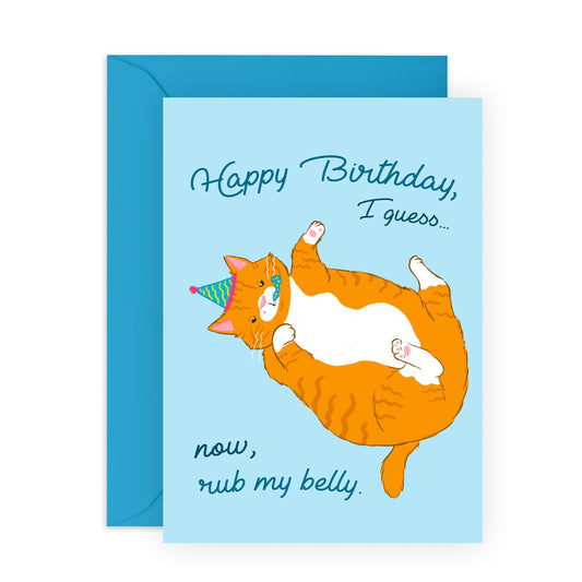 Cat Birthday Card Funny- Cat Mum Card - Rub My Belly - Gifts For Men And Women - Humourous Greeting Cards For Friends - Cute Birthday Cards For Pet Owners - Comes With Fun Stickers - By Central 23