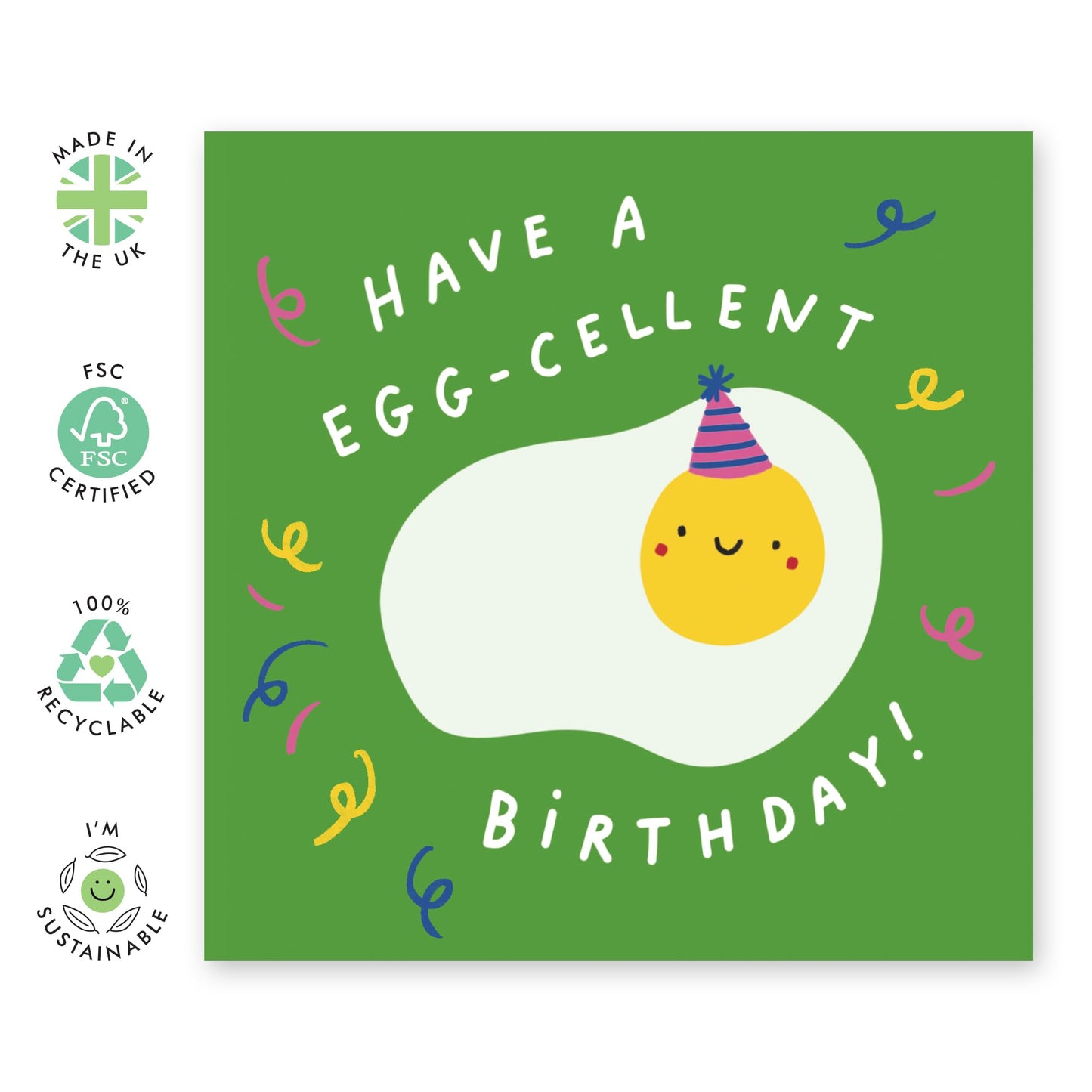 Funny Birthday Card - 'Eggcellent Birthday' - Gifts for Best Friends, BFF, Bruv, Mate, Brother, Cousin, Co-worker, Colleagues, Him - Fried Egg - Comes with Fun Stickers