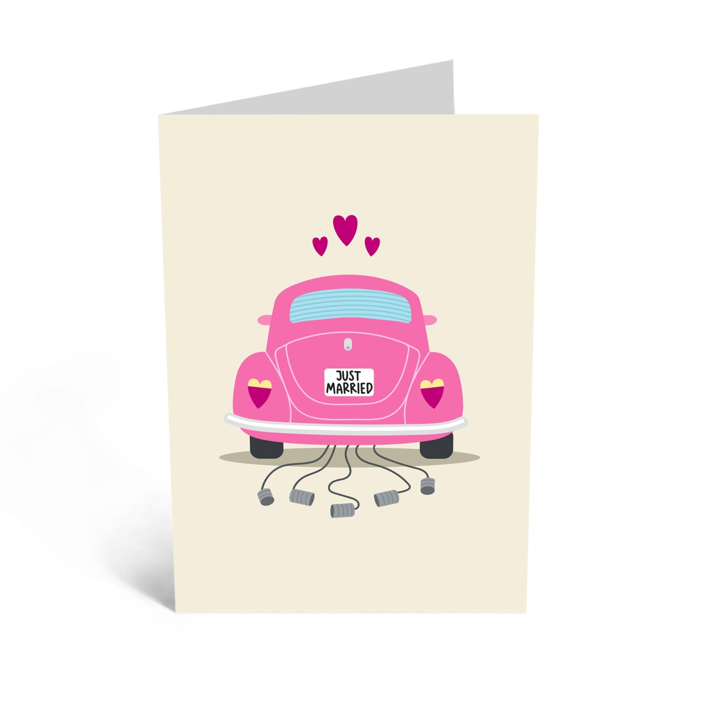 Wedding Card - 'JUST MARRIED PINK CAR' - Perfect for Celebrating New Beginnings - Ideal for Her, Friends, Family, and Newlyweds - A Fun Way to Wish Them Happiness - Comes With Stickers By Central 23