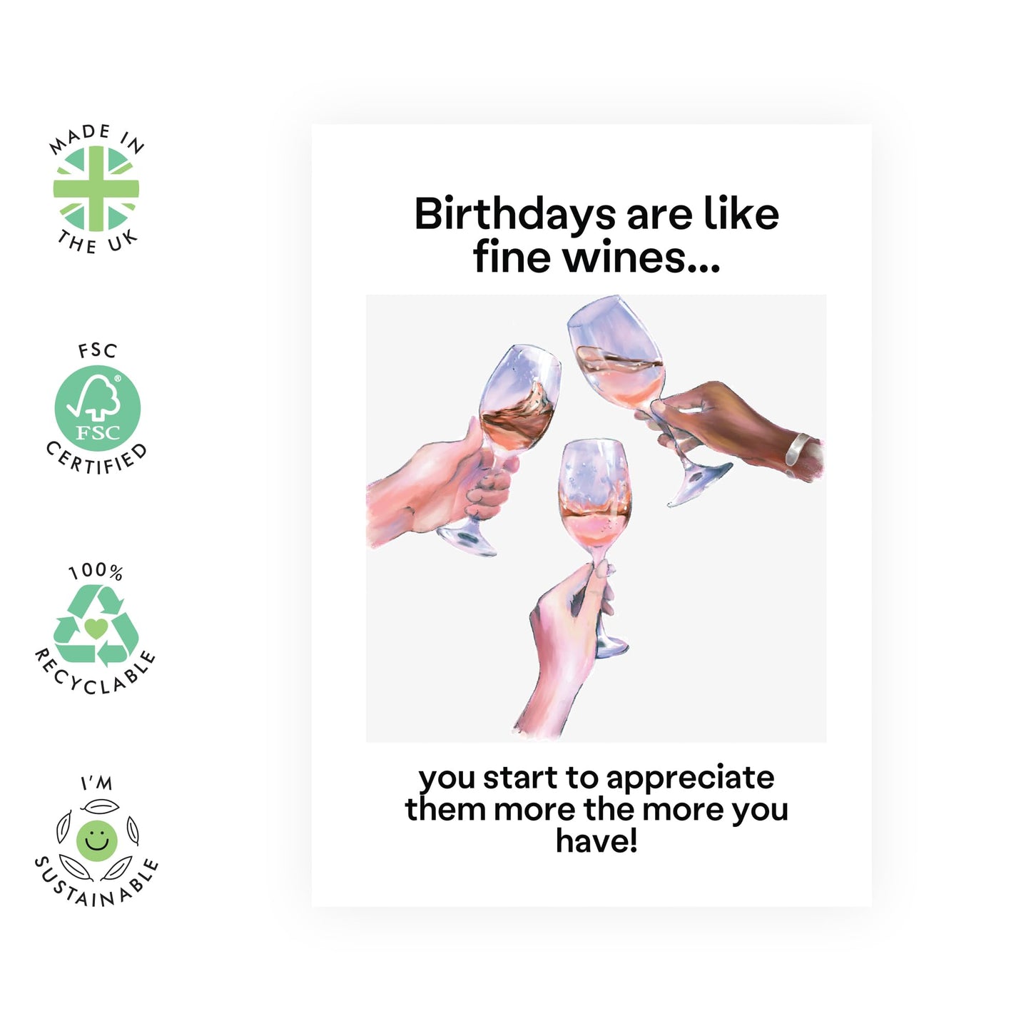 Happy Birthday Card - 'FINE WINE BIRTHDAYS' - Celebrate with a Classy Touch and a Nod to Aging Gracefully - Perfect for Wine Lovers and Special Occasions - Includes Envelope and Stickers by Central 23