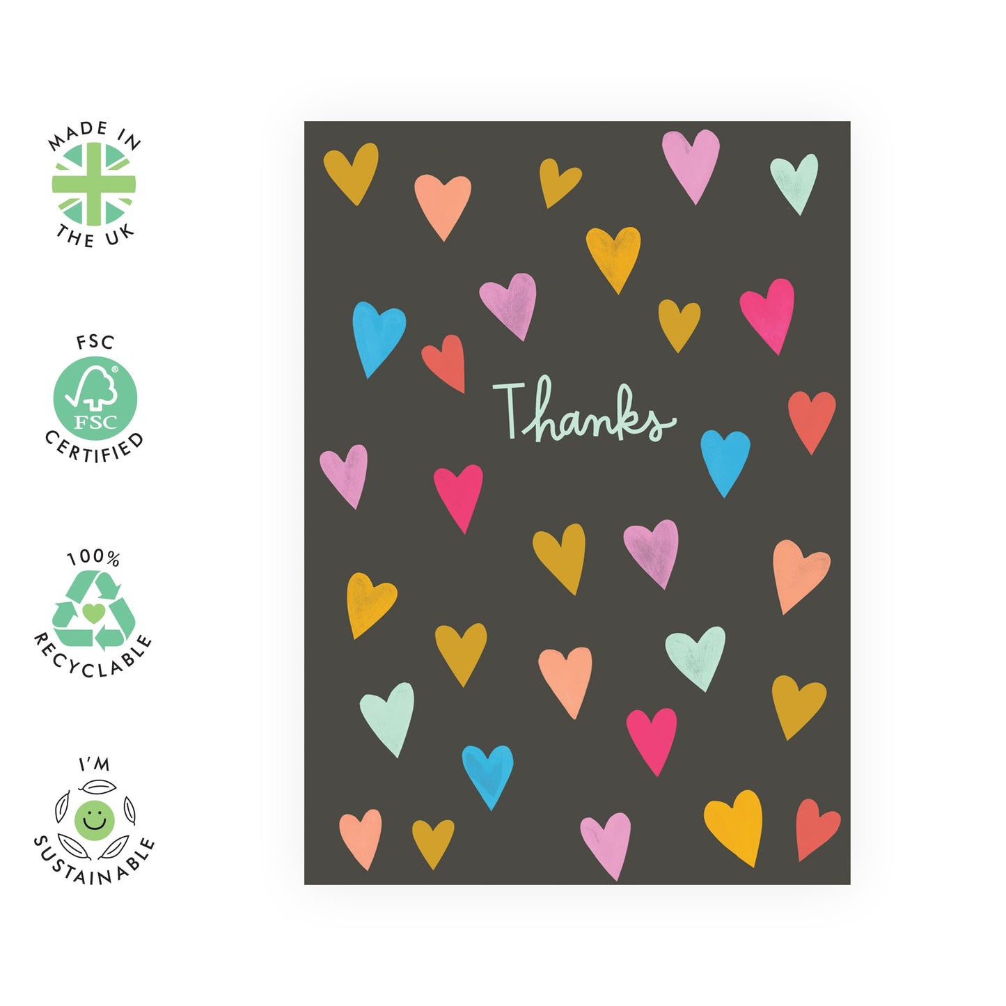 Sweet Thank You Cards - Hearts - For Mum Sister Nan - Appreciation Greeting Cards For Birthday, Anniversary, Mother's Day - Grateful Gratitude Gifts For Her - Comes With Stickers - By Central 23
