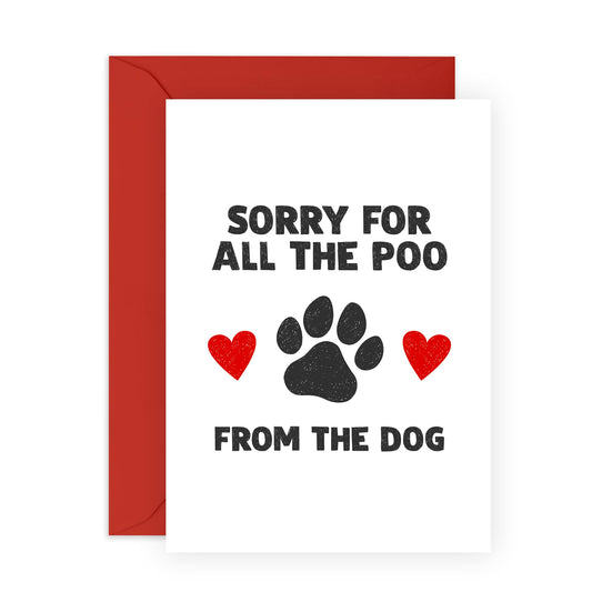 Humorous Birthday Cards For Men Women - Sorry For The Poo - Funny Birthday Card From Dog - Thank You Cards - Mothers Day gifts For Fur Parents Dog Mum Dad Wife- Comes With Stickers