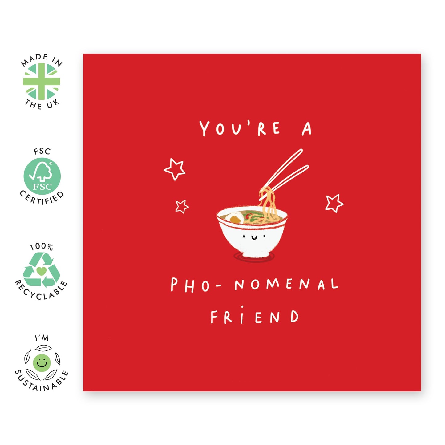 Friend Card - Birthday Card For Best Friend Woman Man - You're A PHO-nomenal Friend - Cute Funny Food Puns - Funny Friendship Gifts For Bff Bestie Coworker - Comes With Fun Stickers By Central 23