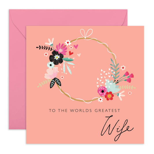 Wife Anniversary Card - Wife Mothers Day Card From Husband - I Love You Greeting Card - The World's Greatest - Floral Birthday Card For Women - Gifts For Her - Comes With Stickers By Central 23