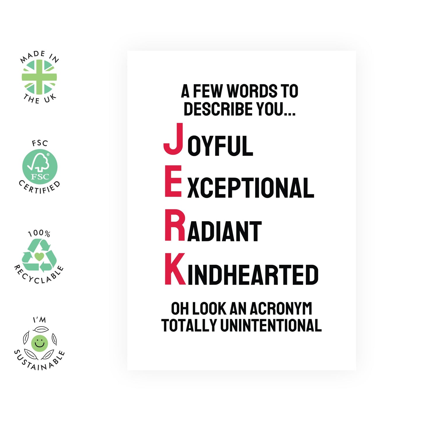 Husband Birthday Card - Jerk Acronym - Humorous Birthday Cards For Men Women - Brother Birthday Cards - Boyfriend Son Friends - Comes With Stickers - By Central 23