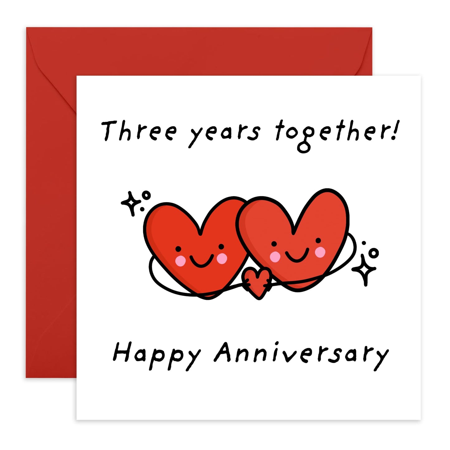 3rd Happy Anniversary Card - 'Three Years Heart' - Gifts for Wife, Husband, Spouse, Partner, Honey, Babe, Darling, Lovebug - 3 Years with you- Comes with Fun Stickers