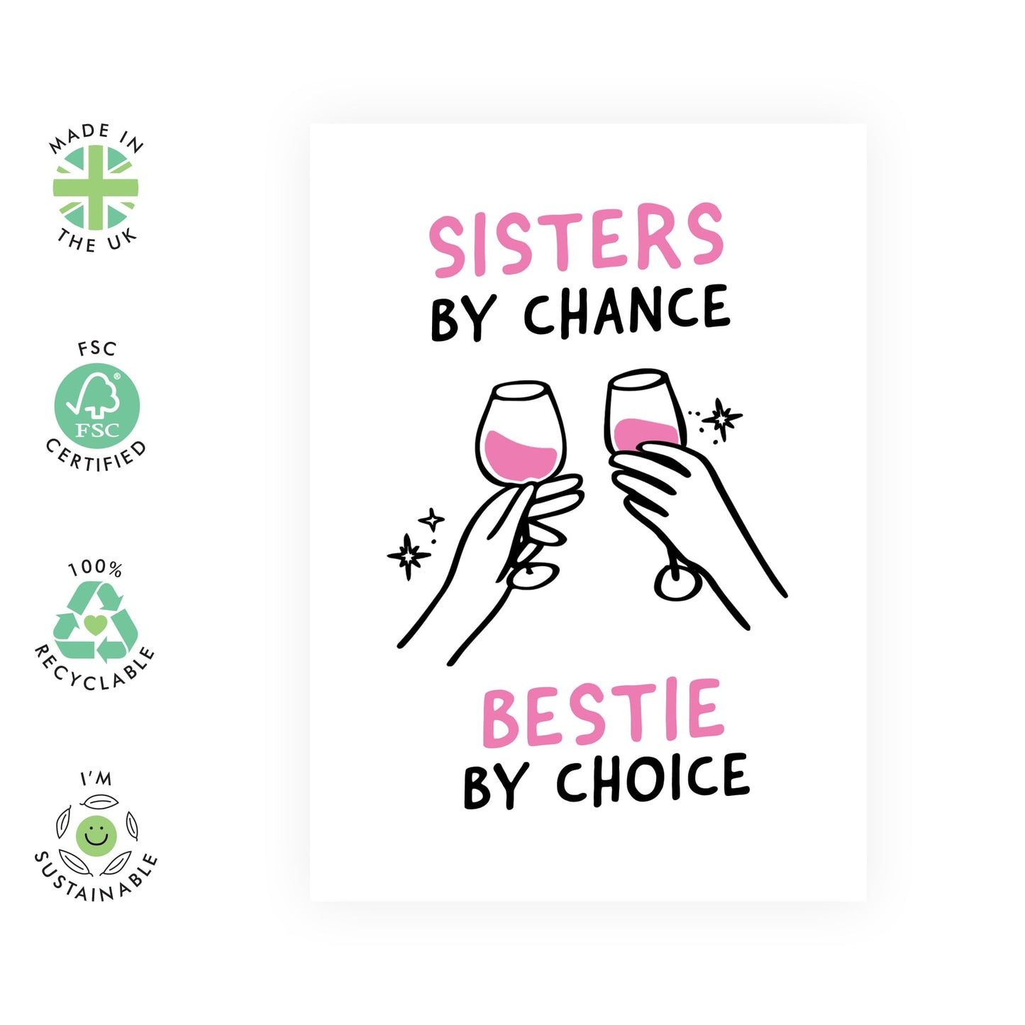 Cheers Happy Birthday Card - 'Sisters By Chance' - Gifts for Sister, Sis, Besties, BFF, Sibling, Family, Best Friend - Cheers to that - Comes with Fun Stickers