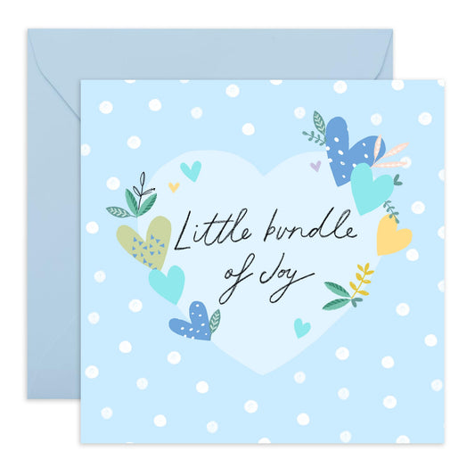 New Baby Boy Card - Little Bundle Of Joy - Baby Shower Card With Envelope - Congratulations Baby Boy Card - Well Done Congrats Gifts Newborn - Comes With Stickers - By Central 23