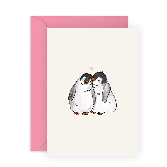 Penguin Anniversary Card - 'Penguins Heart' - Valentines Day Card For Boyfriend Girlfriend - Sweet Romantic Gifts For Him Her Husband Wife - Comes With Stickers