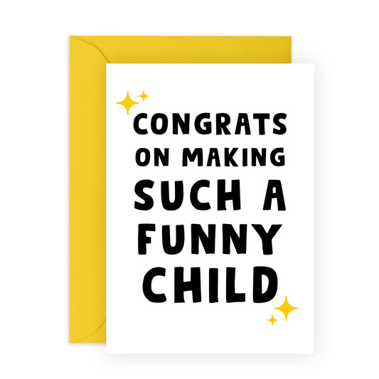 Humorous Greeting Card for Parents - 'FUNNY CHILD' - Presents for Mum, Dad, Mummy, Daddy, Ma, Pop, Her, Him from Son or Daughter, Family - Birthdays, Mothers Day Card - Comes with Stickers