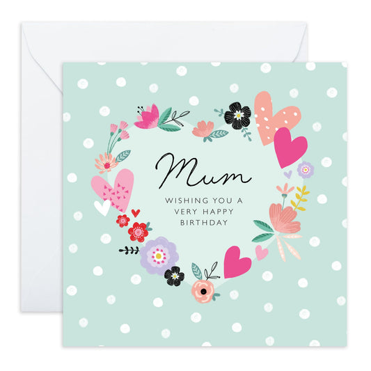 Birthday Card For Mummy - Mum Floral Heart Birthday - Birthday Card For Mother From Son Daughter - Pretty Greeting Cards For Mum - Balloons Birthday Card - Comes With Fun Stickers - By Central 23