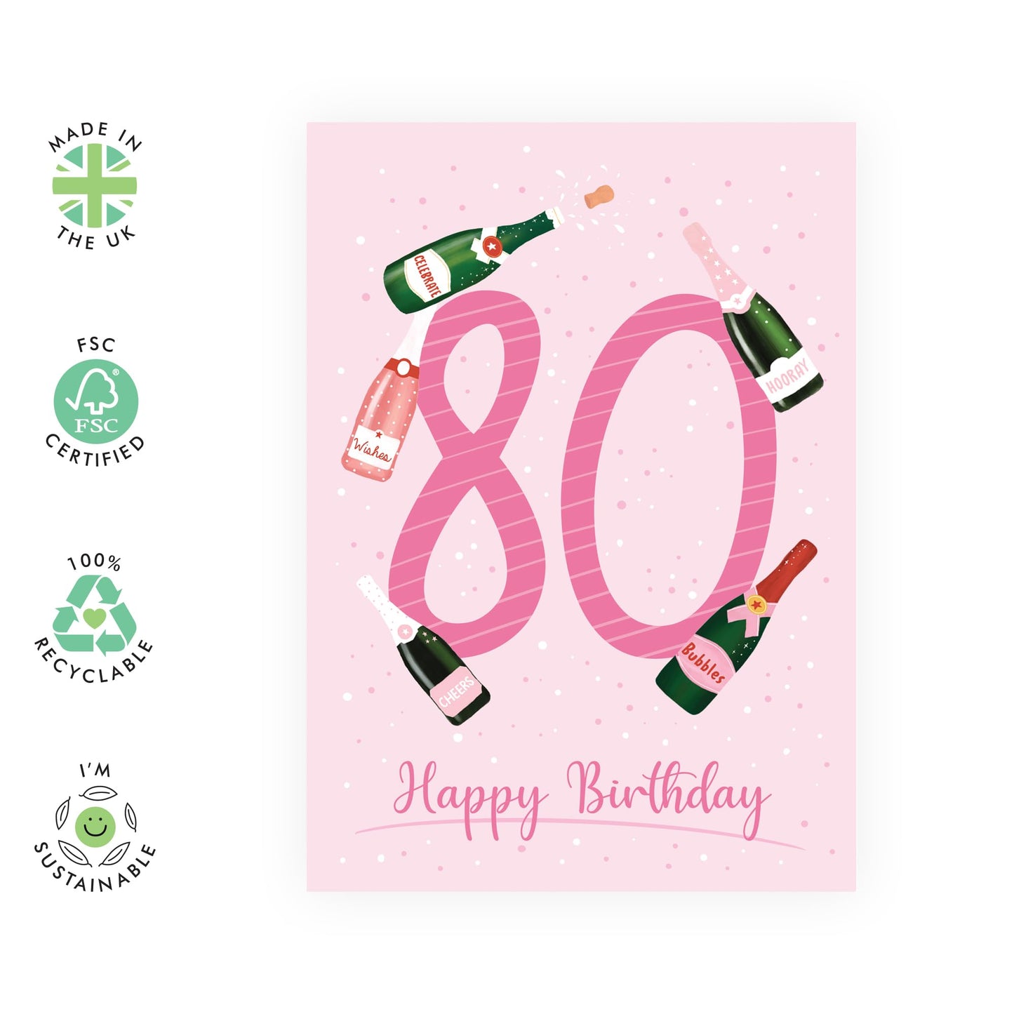 80th Birthday Card For Women - Prosecco Birthday Age 80 - Grandmother Birthday Greeting Card - Wine Birthday Card - Happy Eightieth Birthday Card For Grandma - Comes With Fun Stickers - By Central 23