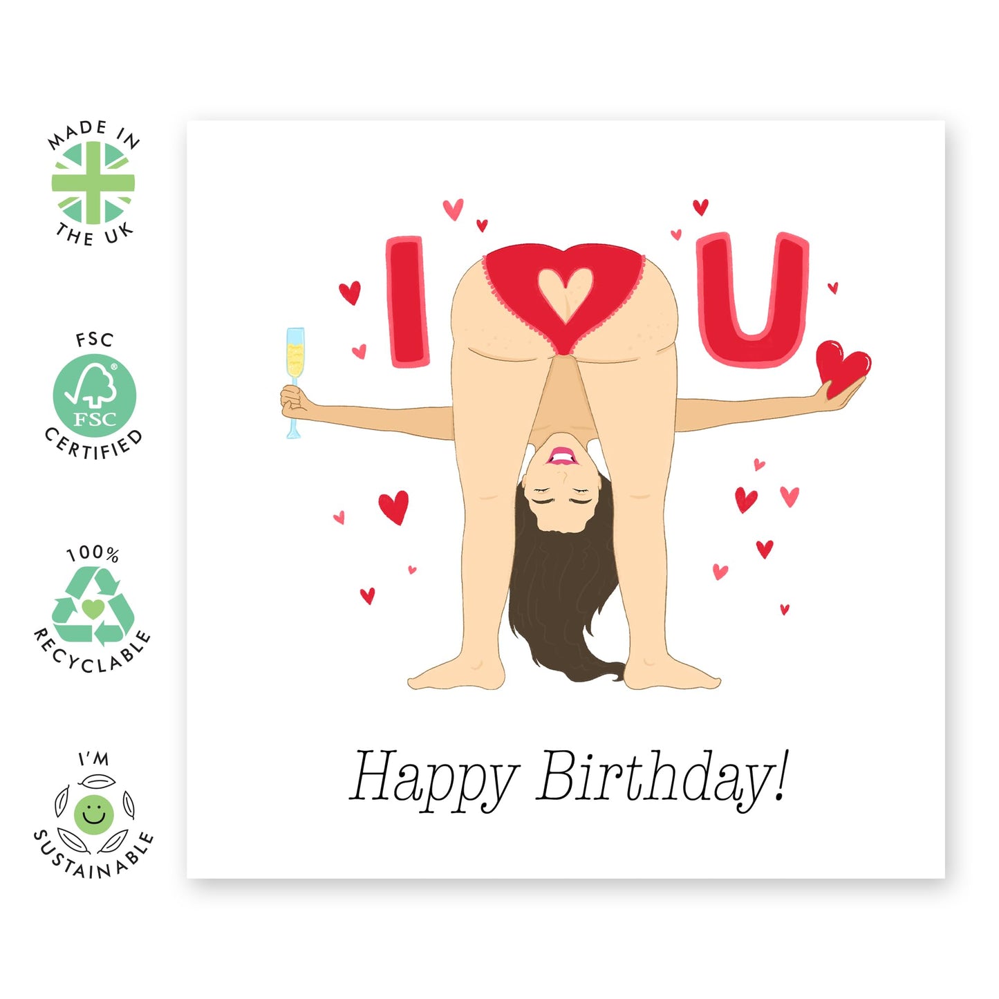 Valentines Day Card Girlfriend Boyfriend - I Love You Bum Heart - Anniversary Card Couple - Greeting Cards Fiance - Husband Wife - Naughty Greeting Cards - Comes With Fun Stickers By Central 23