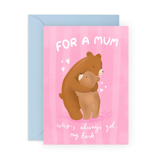 Happy Birthday Mum Card - You Got My Back - Sweet Bear Hug - Mothers Day Card For Mum, Mam, Mama, Women - Thank You Note Card For Her - I Love You Cards from Son Daughter - Comes With Fun Stickers