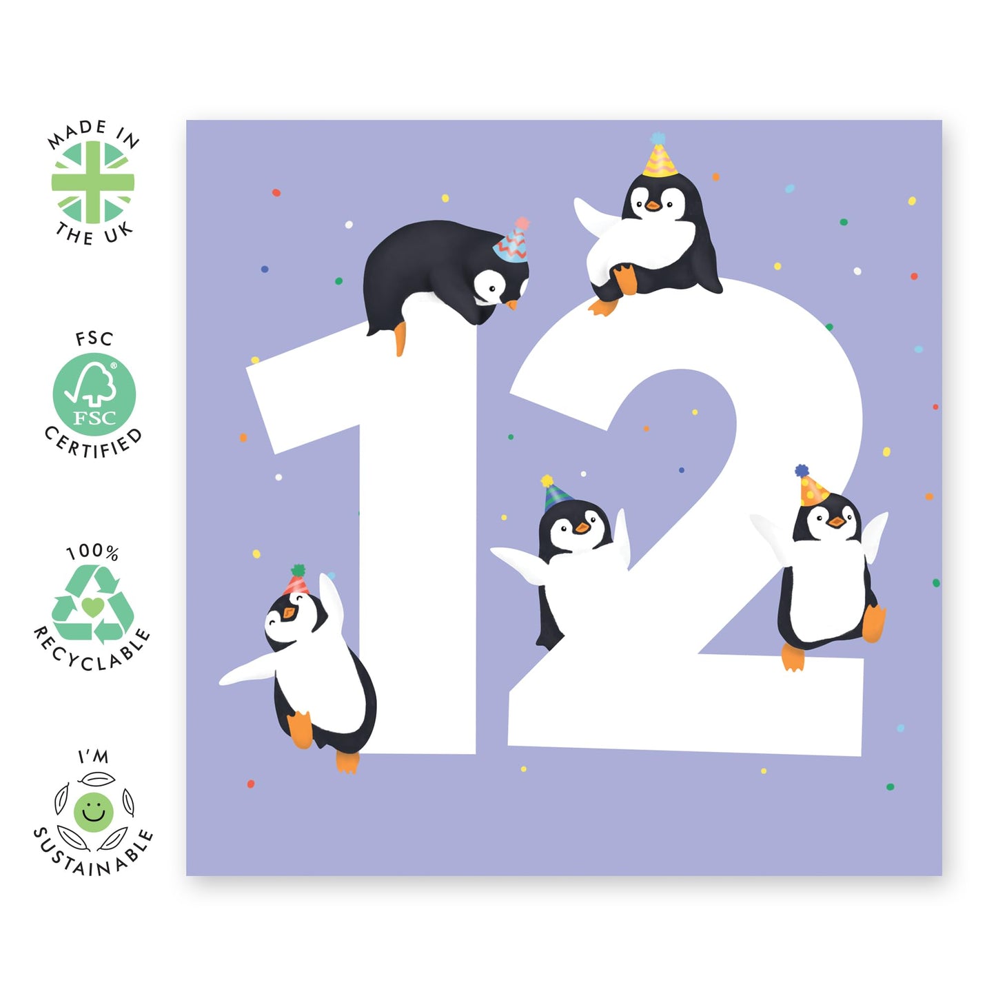 Birthday Card For Boys Girl Age 12 - Happy Twelfth Birthday Cards For Kids - Penguin Age 12 - Gifts For Boys Girls Niece Nephews - Twelve Years Old - Comes With Fun Stickers - By Central 23