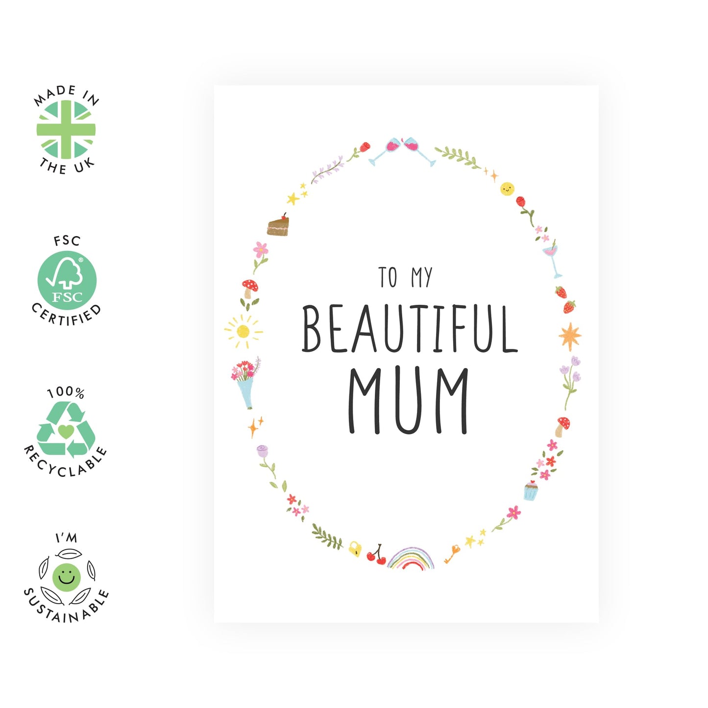 Sweet Greeting Card for Her - 'BEAUTIFUL MUM' - Birthday Card for Mummy, Mam, Ma, Women - Mother’s Day Card , Appreciation and I Love You Gifts from Family Son Daughter Husband -Comes with Stickers