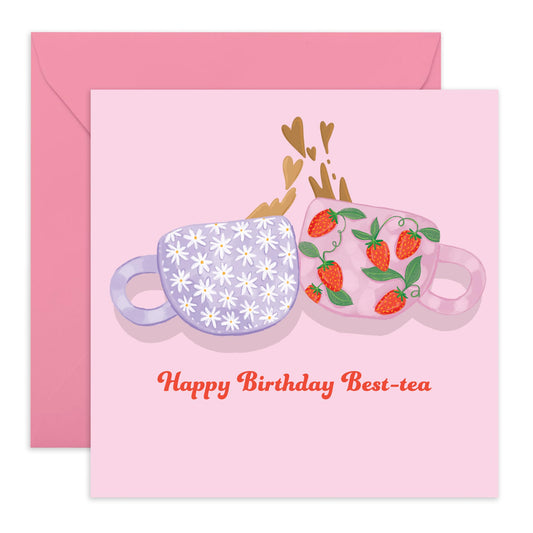 Birthday Cards For Women - Best Tea - Best Friend Birthday Card - Birthday Bestie - Bff Friend Birthday Gifts - Sweet Bday Greeting Cards For Her - Comes With Stickers By Central 23