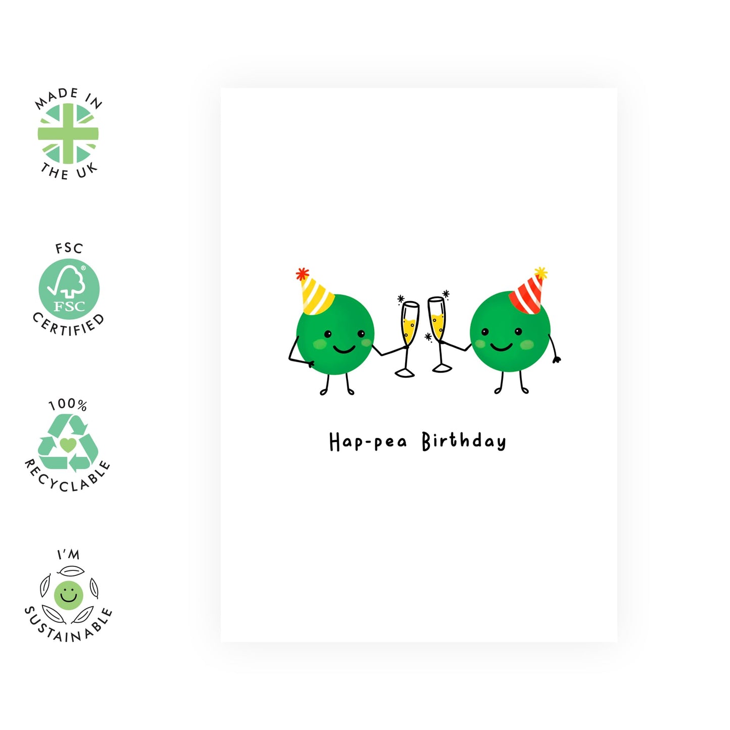 Birthday Card For Men Women - Hap-pea Birthday - Boyfriend Girlfriend Birthday Greeting Cards - Celebration Card For Friend - Comes With Fun Stickers By Central 23