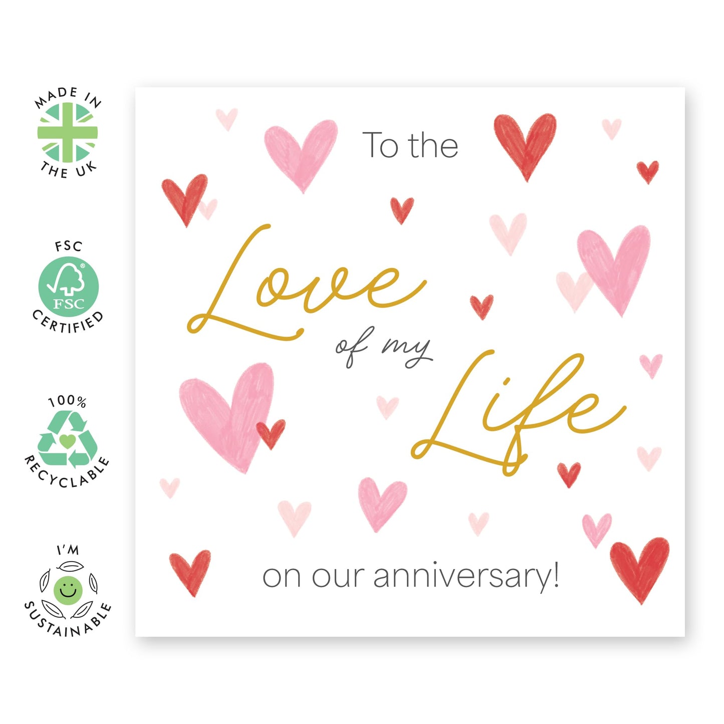 Romatic Anniversary Card Hearts - 'Love OF My Life Anniversary' - Gifts for Couples, Her, Sweetheart, Babe, Darling, Other Half, Married - Lovely - Comes with Fun Stickers