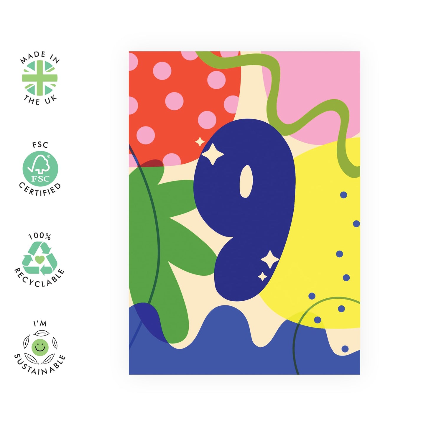 Ninth Birthday Card For Boys Girls - Abstract 9 Years - Milestone Baby Cards Age Nine - Happy 9th Birthday Greeting Card For Kids - Nine Years Old - Comes With Fun Stickers - By Central 23