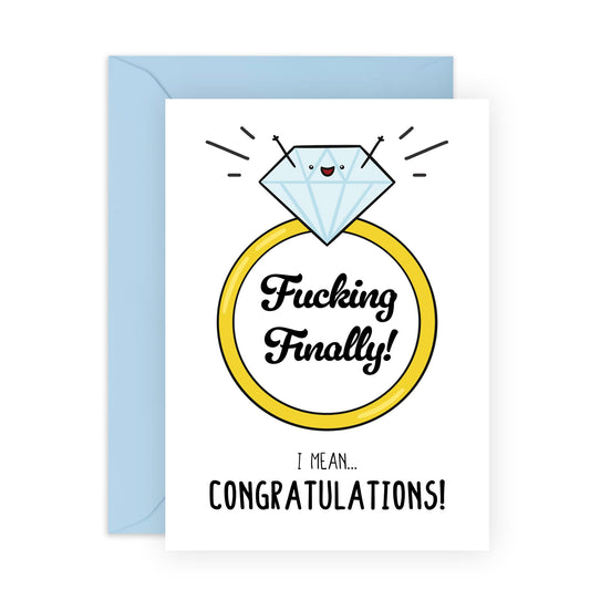 Engagement Card For Fiance - Fucking Finally! Congrats Engagement - Anniversary Card For Husband Wife - Valentine's Day Cards For Boyfriend Girlfriend Men Women - Comes With Stickers - By Central 23