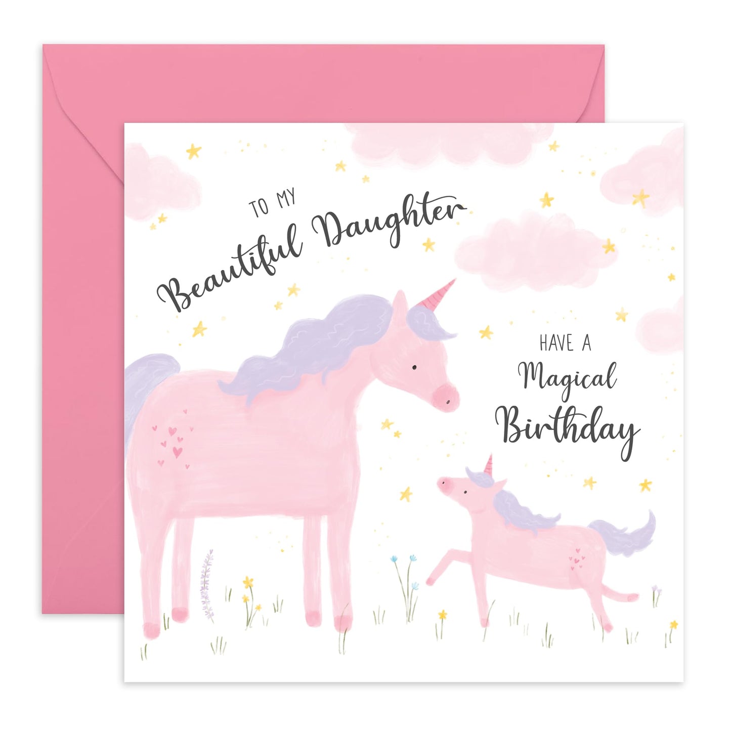 Magical Birthday Greeting Card - 'Unicorn Beautiful Daughter' - Gift for Girls, Daughter, Kids, Children, Baby From Mum, Mother - Mums Love - Comes with Fun Stickers