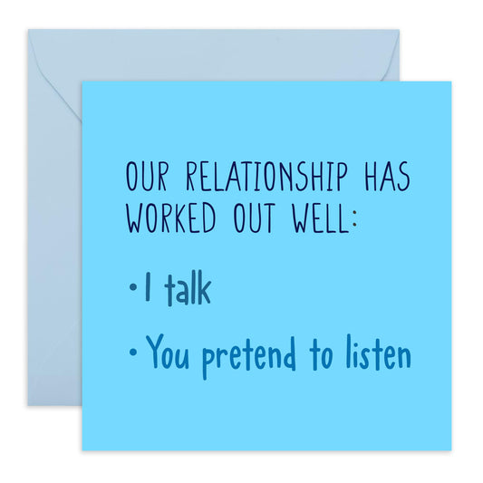 Funny Anniversary Card Him - I Talk You Pretend To Listen Blue - Husband Birthday Card - Boyfriend Birthday Card - Valentine's Day Card Men - Friendship Cards - Comes With Fun Stickers By Central 23