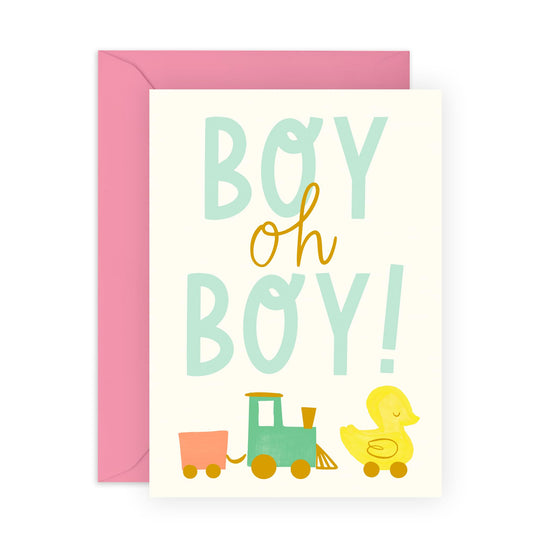 Joyful Greeting Card - 'BABY BOY OH BOY' - Perfect for Celebrating the Arrival of a New Baby with Excitement and Fun - Ideal for Announcements or Baby Showers - Comes with Stickers by Central 23
