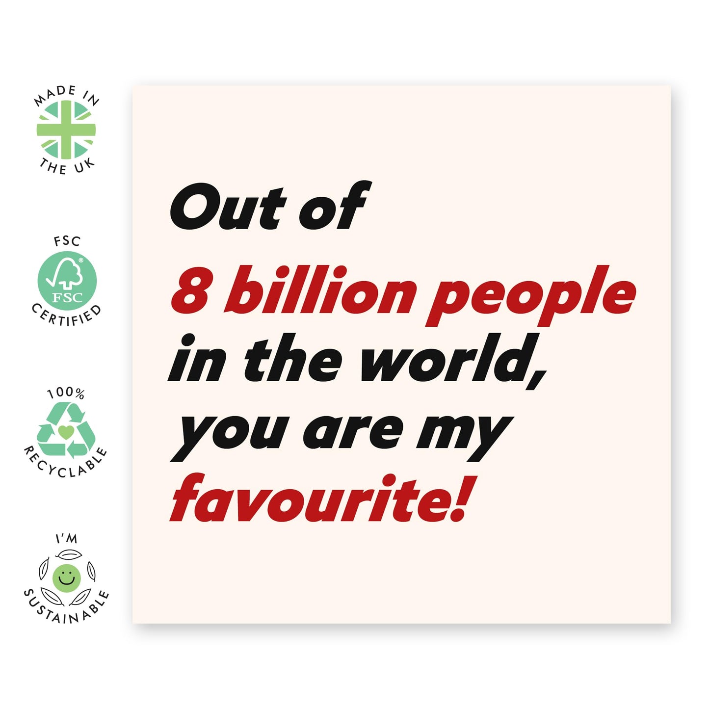 Valentines Card For Girlfriend Boyfriend Partner - Out Of 8 Billion You're My Favourite - Romantic Card For Him Her - Wedding Anniversary Card For Husband Wife - Comes With Stickers By Central 23