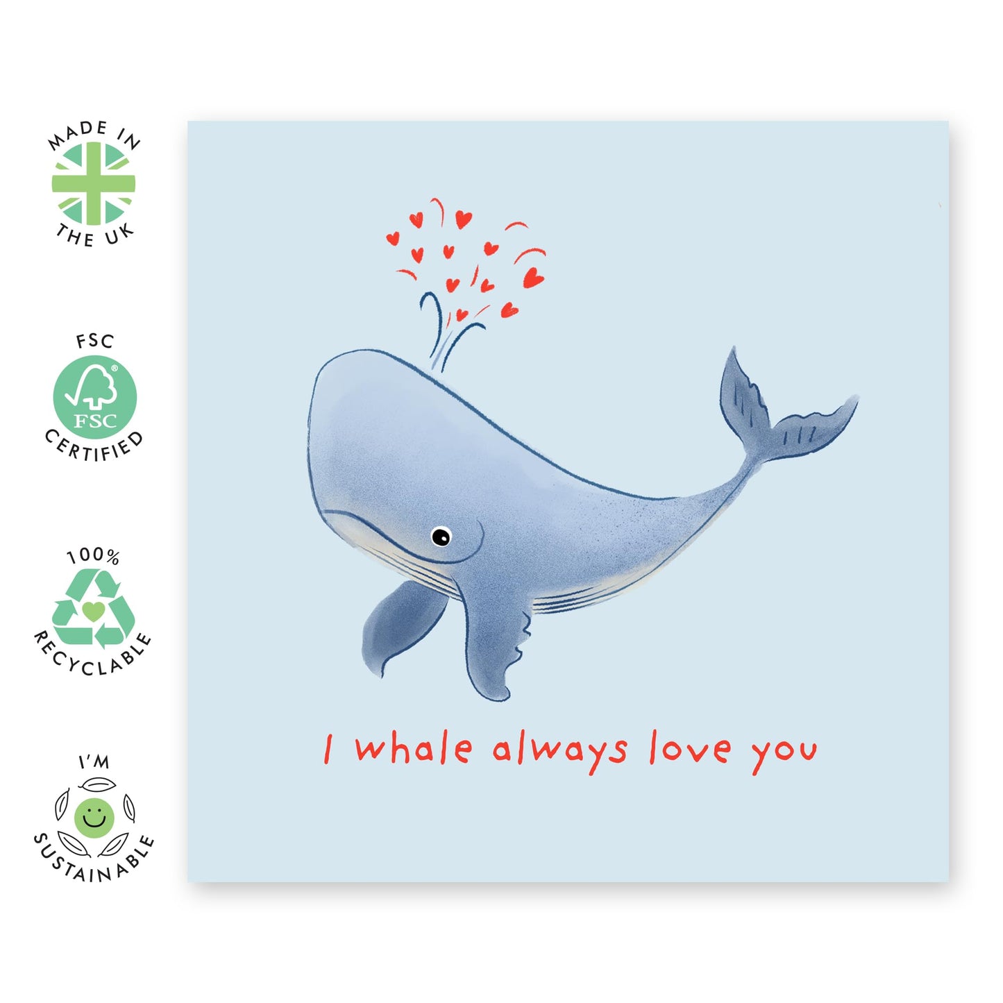 Romantic Love Card - 'I Whale Always Love You' - Gifts for Wife, Husband, Girlfriend, Boyfriend, Him, Her, Spouse, Married Couples, Babe - Blowhole Heart - Comes with Fun Stickers