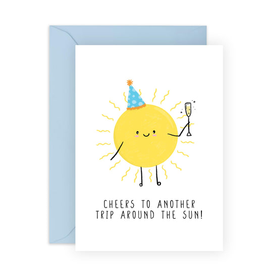 Cheers Birthday Card - 'Year Round The Sun' - Gift for Besties, Best Friends, Colleagues, Coworkers, BFF, Cousin, Coworkers, Sis, Family - Sun Drinks - Comes with Fun Stickers