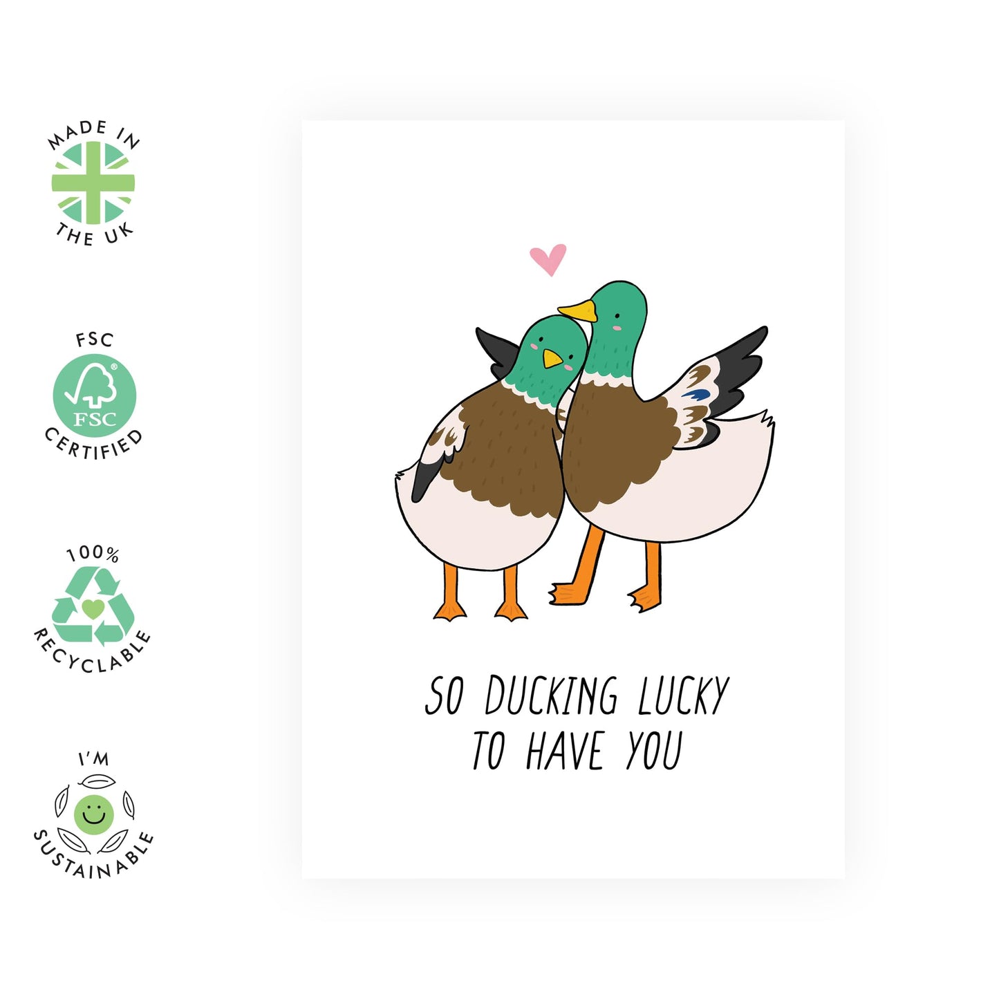 Quirky Greeting Card - 'DUCKING LUCKY TO HAVE YOU' - Ideal for Friends Family and Loved Ones Who Love Humor - Perfect for Any Occasion Celebrating Special Bonds - Comes with Stickers by Central 23