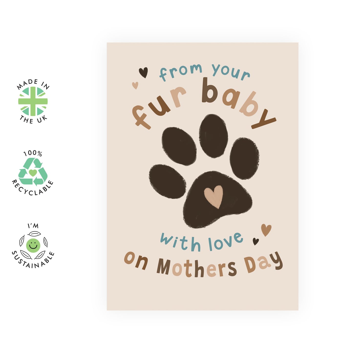 Fur Mum's Mothers Day Card from the Dog or Cat – Cute Paw - Gifts for Fur Mum, Dog Cat Mama, Pet Owners, Animal Lovers, Her, Sister, Friends, BFF, Wife, Grandma - Comes with Fun Stickers